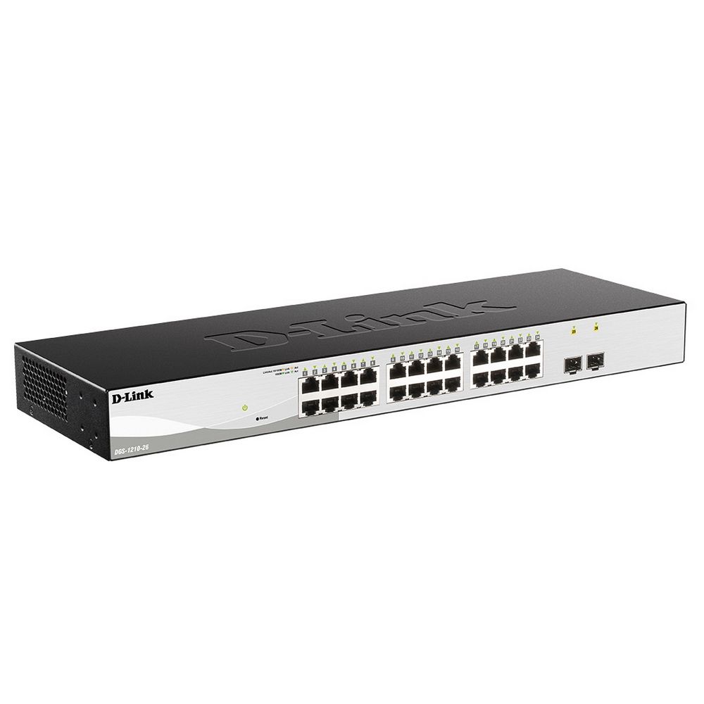 Коммутатор D-Link DGS-1210-26/F3A, L2 Smart Switch with 24 10/100/1000Base-T ports and 2 100/1000Base-X SFP ports. 8K Mac address, 802.3x Flow Control, 4K of 802.1Q VLAN, 4 IP Interface, 802.1p (DGS-1210-26/F3A)