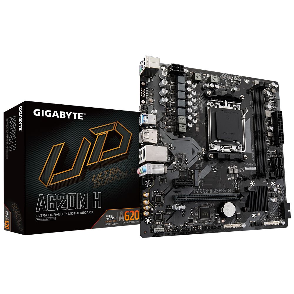 Материнская плата GIGABYTE A620M H, AM5, A620, 2*DDR5, DP+HDMI, 4 SATA 6 Гб/с, M2, Audio, Gb LAN, USB 3.2, USB 2.0, mATX (A620M H)