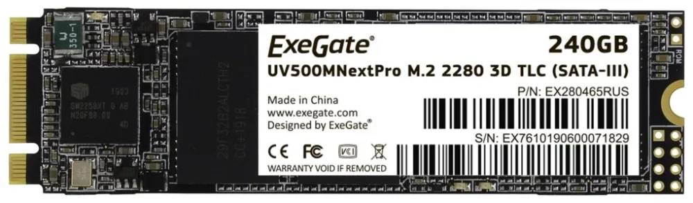 Накопитель SSD M.2 2280 240GB ExeGate Next A2000TS240 (SATA-III, 22x80mm, 3D TLC) (EX280465RUS)