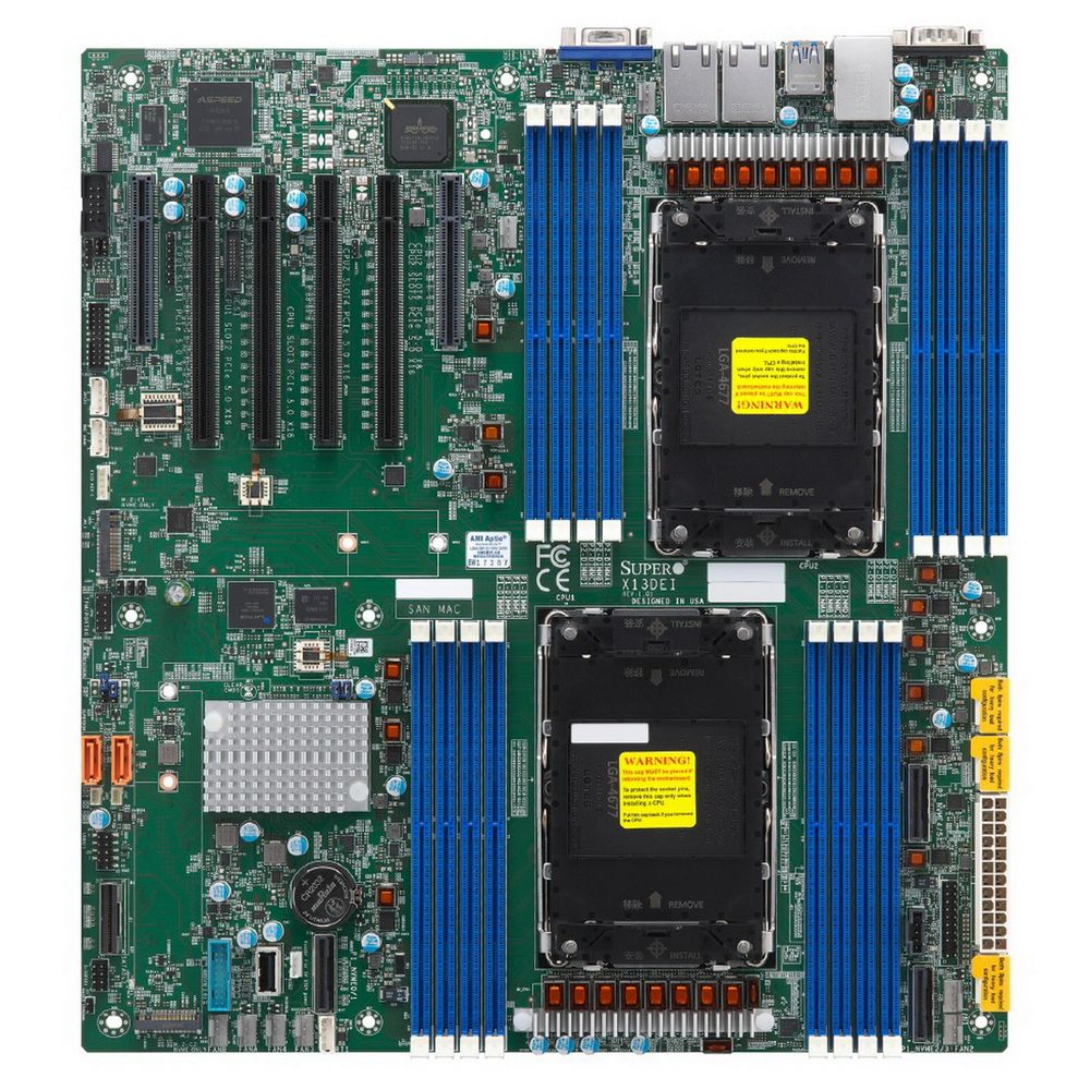 Supermicro MBD-X13DEI-B 2xLGA-4677, Intel Xeon SP gen 4, Intel C741, 16x DDR5 4800/4400/4000 MHz. 2x1Gbe Base-T BCM5720+1xMgmt LAN, 10xSATA3, 2xSATA-DOM, 6xUSB3, 4xPCI-Ex16+2xPCI-E x8+3xMCIO x8, 2xM.
