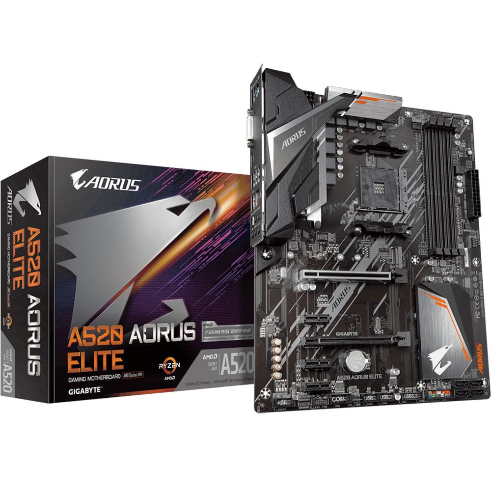Материнская плата Gigabyte A520 AORUS ELITE Soc-AM4 AMD A520 4xDDR4 ATX AC`97 8ch(7.1) GbLAN RAID+DVI+HDMI