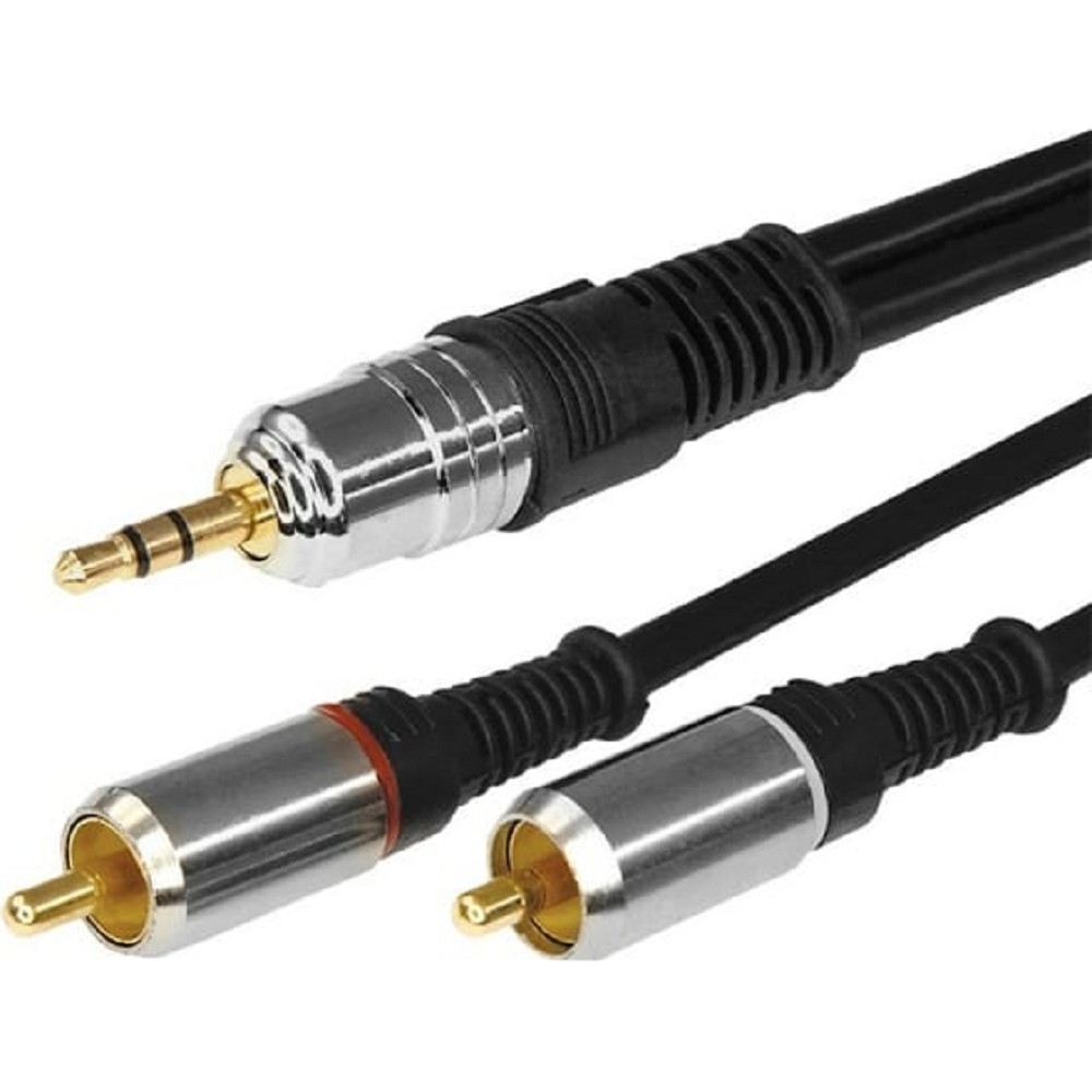 Rexant (17-4225) Шнур Стерео 3,5мм - 2 RCA, 5м, Gold-металл