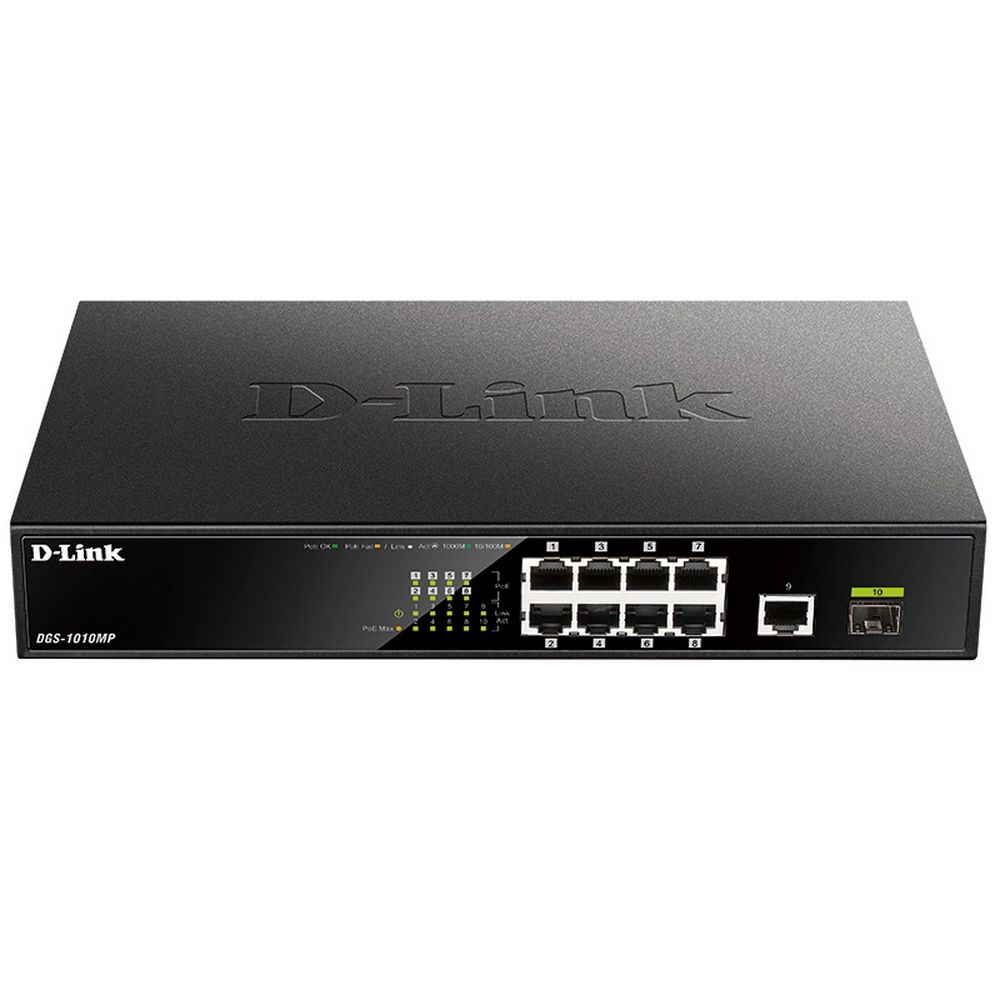 Коммутатор D-Link DGS-1010MP/A1A 9G 1SFP 8PoE 125W неуправляемый