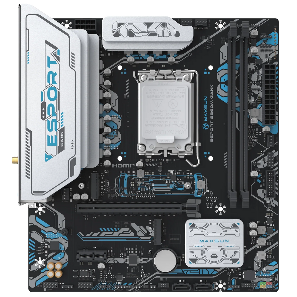 Материнская плата Maxsun MS-eSport B860M GANK WIFI B860, LGA1851, 2*DDR5, 1*PCIEx16, 1*PCIEx1, 2*M.2, 6*USB3.2Gen1, 4*USB2.0, 2*SATA3.0, 1G, DP, HDMI, M-ATX, RTL
