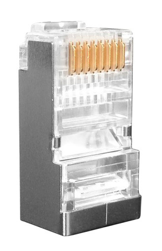 Hyperline Разъем RJ-45(8P8C) под витую пару, категория 6 (50 µ"/ 50 микродюймов), экранированный, универсальный (для одножильного и многожильного кабеля) (100 шт) Hyperline PLUG-8P8C-U-C6-SH-100
