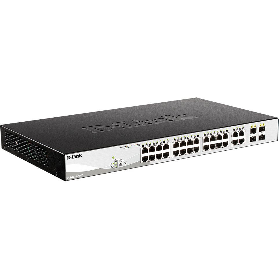 Коммутатор D-Link PROJ Smart L2 Switch 24x1000Base-T PoE, 4xCombo 1000Base-T/SFP, PoE Budget 370W, Compact CLI (DGS-1210-28MP/F4A)