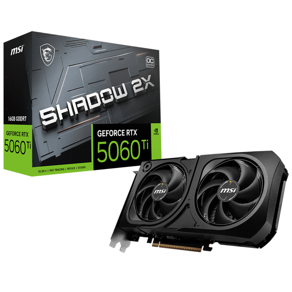 Видеокарта MSI RTX5060Ti SHADOW 2X OC PLUS 16GB GDDR7 128bit 3xDP HDMI 2FAN RTL