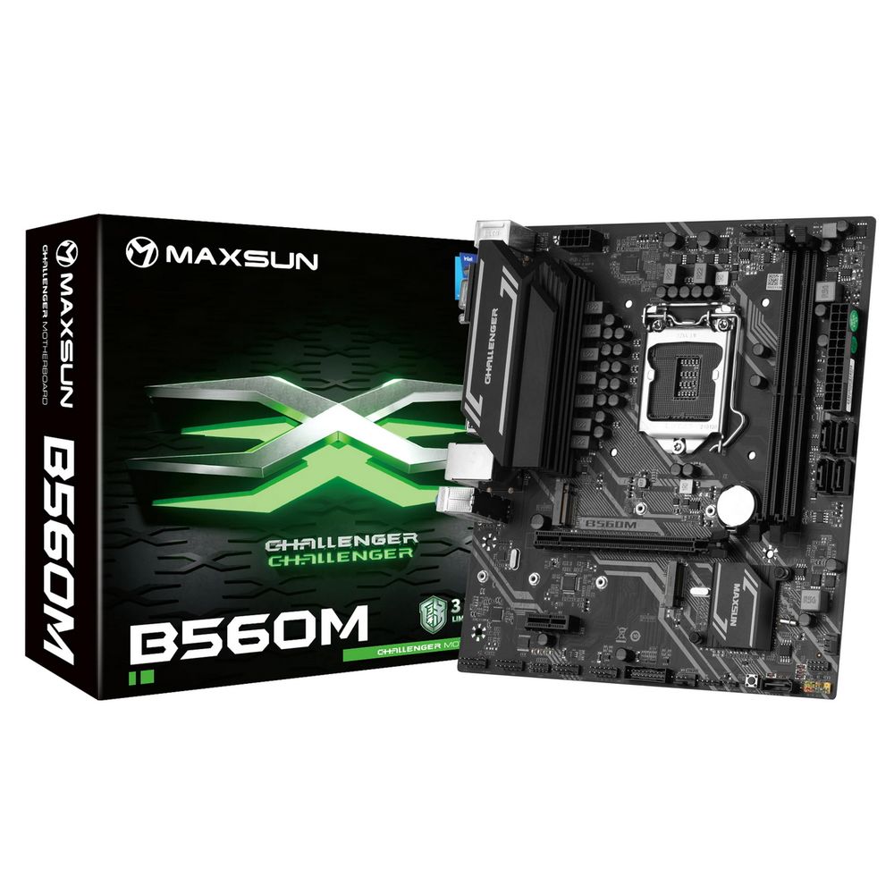 Материнская плата Maxsun MS-Challenger B560M LGA1200 B560 2*DDR4 1*PCIEx16/ 1*PCIEx1/ 2*M.2 Front2*USB3.2 Gen1/ 2*USB2.0 Rear2*USB2.0/ 4*USB3.2 Gen1 5*SATA3 1G VGA+HDMI+DP M-ATX RTL