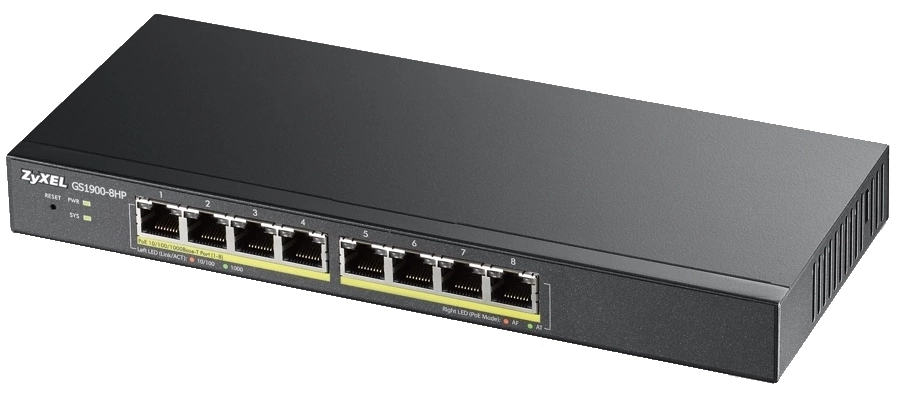 Коммутатор Zyxel Smart L2 PoE+ (GS1900-8HP)