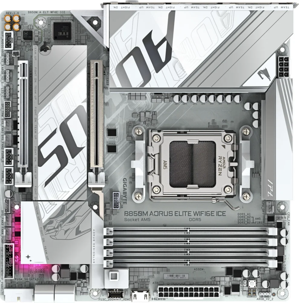 Материнская плата Gigabyte B850M A ELT WF6E ICE SocketAM5 AMD B850 4xDDR5 mATX AC`97 8ch(7.1) 2.5Gg RAID+HDMI