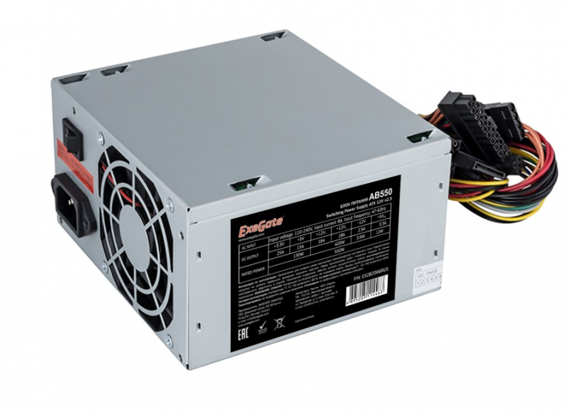 Exegate EX282066RUS Блок питания 550W ExeGate AB550, ATX, 8cm fan, 24p+4p, 3*SATA, 2*IDE, FDD