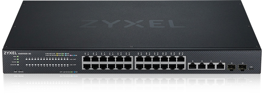 Гибридный Smart L2+ коммутатор Zyxel NebulaFlex XMG1930-30, rack 19", 24xRJ-45: 1/2.5G, 4xRJ-45: 1/2.5/5/10G, 2xSFP+, автономное/облачное управление (XMG1930-30-ZZ0101F)