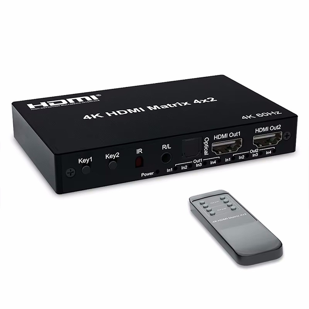 ORIENT HS0402H-2.0, HDMI матричный переключатель 4->2 с аудиовыходами, UHD 4K/60Гц (3840x2160), HDR, HDMI 2.0, HDCP 2.2, EDID управление, аудиовыходы: аналоговый jack 3.5 mm/ цифровой SPDIF, (33329)