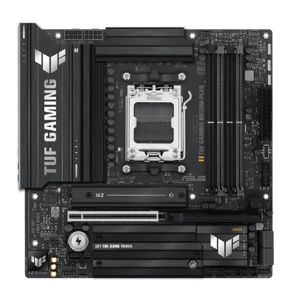 ASUS TUF GAMING B850M-PLUS (Socket AM5, mATX, 4xDDR5(256GB), DP/HDMI, 1xPCIe 5.0x16/1xPCIe 4.0x1, 1xLAN (2.5GbE), Wi-Fi 7, 4xSATA 6Gb/s, 3xM.2, 1xType-C, 7xUSB 3.2, 4xUSB 2.0)