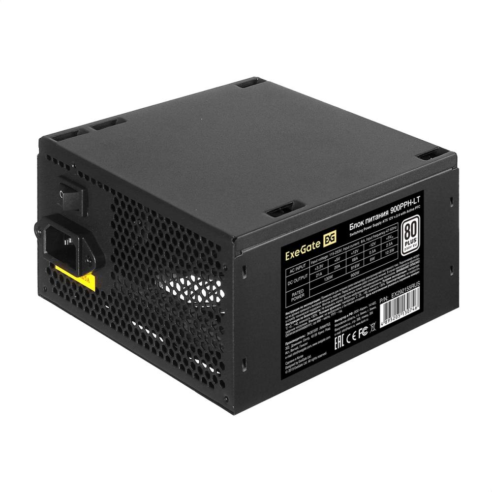 Exegate EX292155RUS-OEM-S Блок питания 900W ExeGate 80 PLUS® 900PPH-LT-OEM (ATX, APFC, SC, КПД 82% (80 PLUS), 12cm fan, 24pin, 2x(4+4)pin, 6xPCIe, 8xSATA, 4xIDE, кабель 220V с защитой от выдергивания