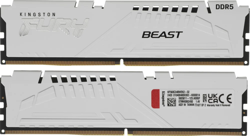 Память DDR5 2x16GB 6800MHz Kingston KF568C34BWEK2-32 Fury Beast RTL Gaming PC5-54400 CL34 DIMM 288-pin 1.4В kit dual rank с радиатором Ret