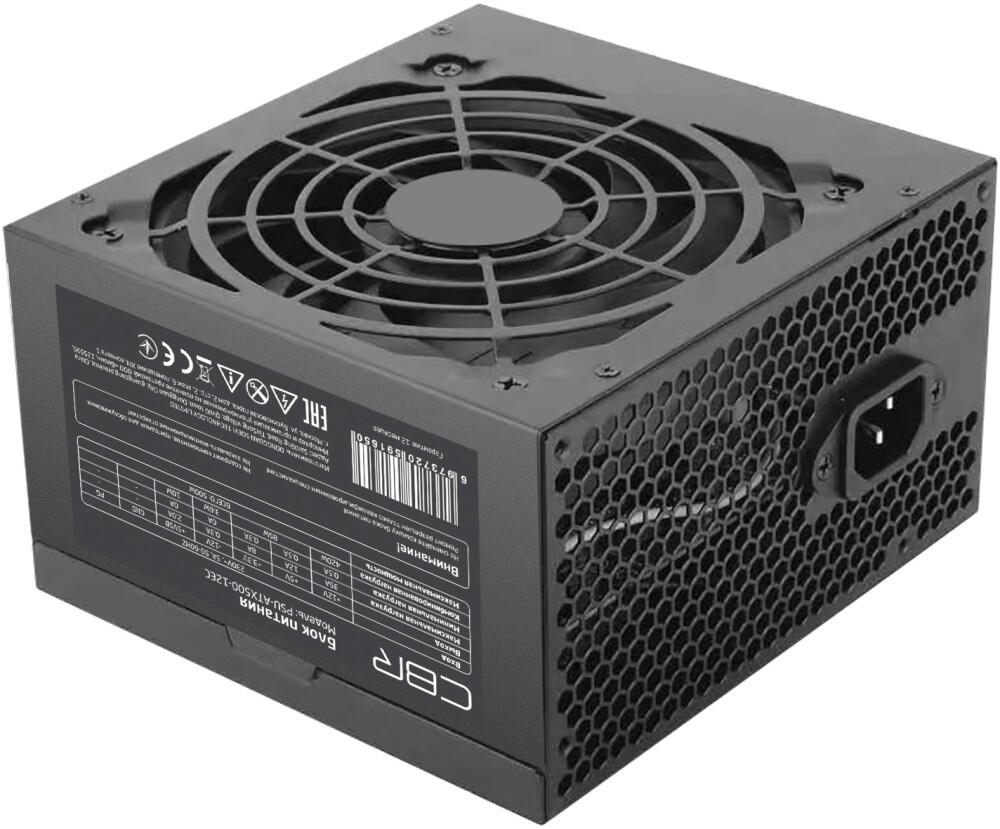 Блок питания CBR ATX 500W, 12cm fan, 20+4pin/1*4+4pin/1*6+2pin/2*IDE/4*SATA, кабель питания 1.2м, черный [PSU-ATX500-12EC] OEM