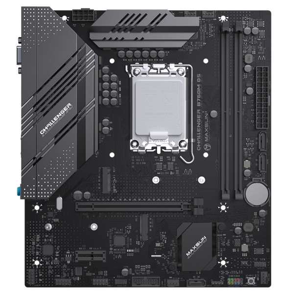Материнская плата MAXSUN MS-Challenger B760M D5, LGA1700, B760, 2*DDR5, 3*SATA3, 3*M.2, 2*USB 3.2, 6*USB 2.0, 1*PCIEx16, 1*PCIEx1, VGA+HDMI, mATX (MS-Challenger B760M D5)