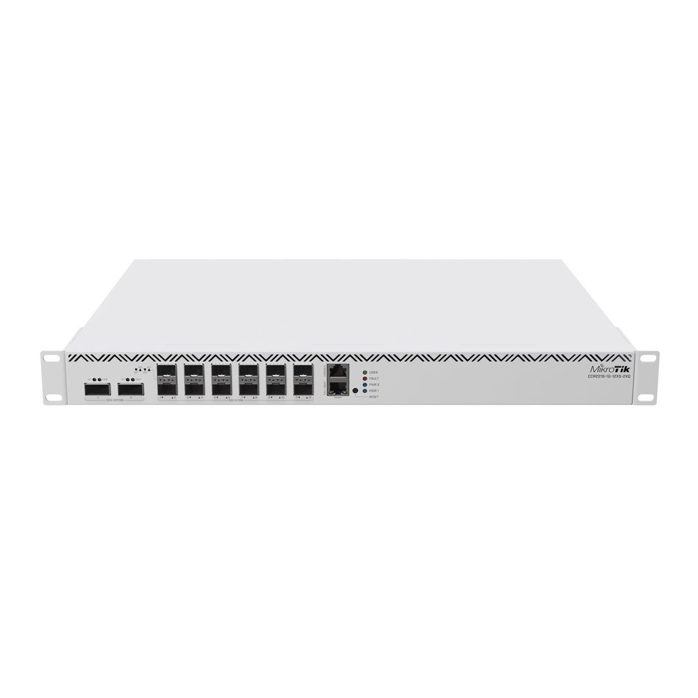 Маршрутизатор MikroTik Cloud Core Router 2216-1G-12XS-2XQ with Amazon Annapurna Labs Alpine v3 AL73400 CPU (16-cores, 2GHz per core) and Marvell Prestera Aldrin2 switch-chip, 16GB RAM, 2x100G QSFP cages, 14x25G SFP (CCR2216-1G-12XS-2XQ)