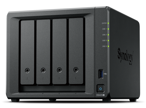 Synology DS425+ Сетевое хранилище 4x2.5"/3.5" SATA, Intel Celeron J4125/4x2GHz, 2GB DDR4, 1x2,5 Гбит/с, 1x1 Гбит/с