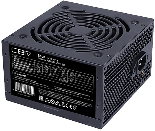 Блок питания CBR ATX 500W, 12cm fan, 20+4pin/1*4+4pin/1*6+2pin/2*IDE/4*SATA, кабель питания 1.2м, черный [PSU-ATX500-12EC] OEM