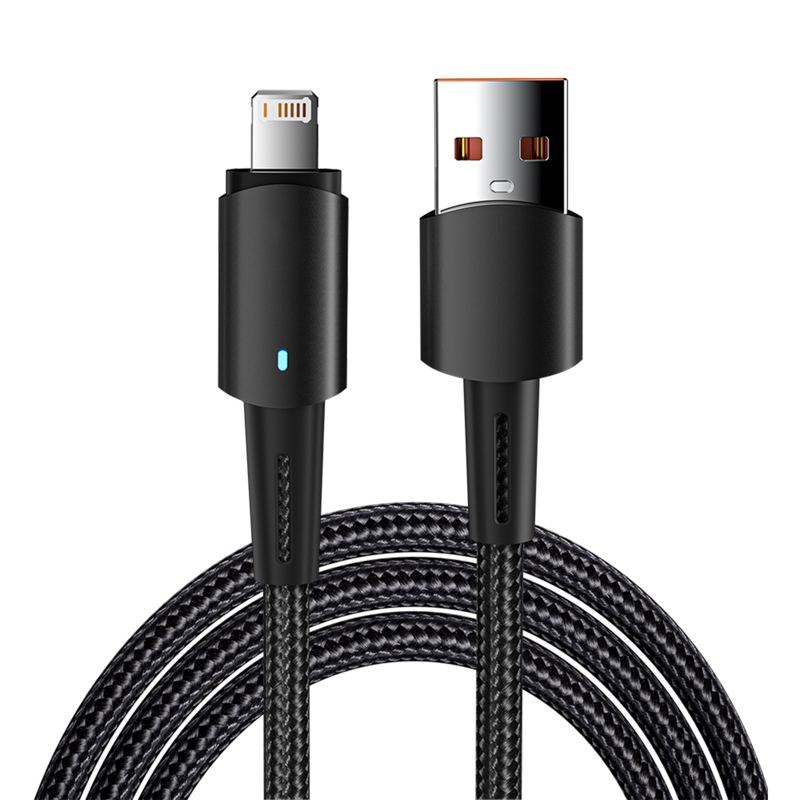 Rexant (18-7058) Кабель USB-A – Lightning для Apple, 2,4А, 1м, в черной нейлоновой оплетке, со световой индикацией