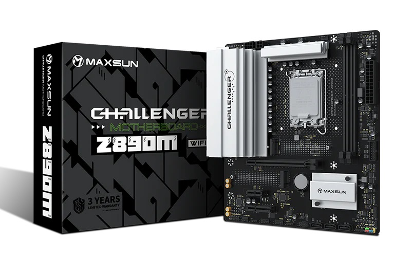 Материнская плата MAXSUN MS-Challenger Z890M WIFI, LGA1851, Z890, 2*DDR5, 3*SATA3, 2*M.2, USB 3.2, USB 2.0, Type-C, 1*PCIEx16, 1*PCIex4, 1*PCIex1, HDMI+DP, mATX