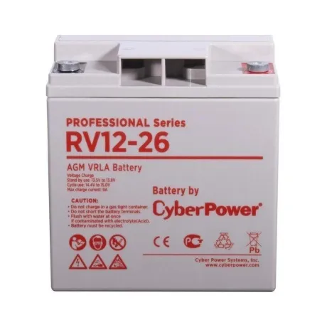 Аккумуляторная батарея CyberPower RV 12-26 напряжение 12В, емкость 26Ач, клемма Болт М6 (ДхШхВ: 166х128х175мм Полная высота 175мм; 9,2кг; Срок службы 3лет) в Санкт-Петербурге