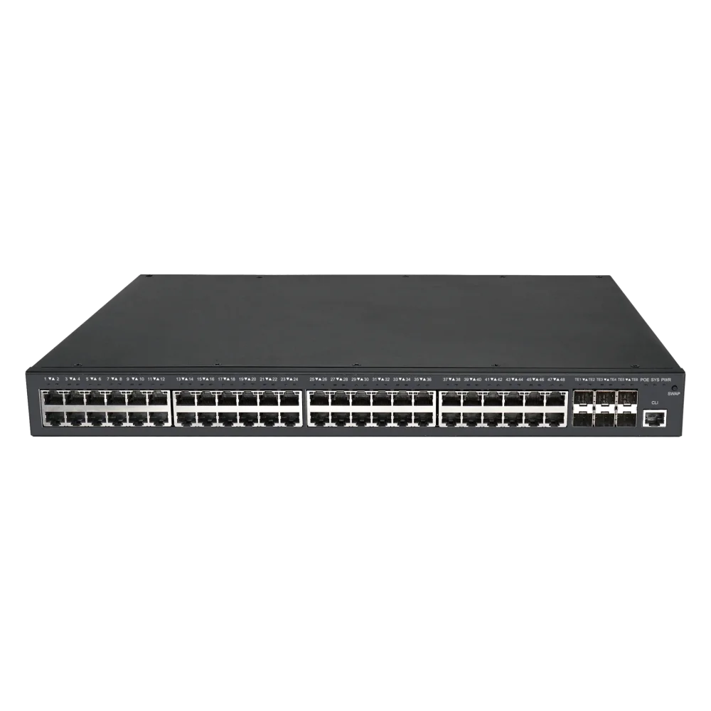 Управляемый PoE коммутатор уровня 3 BDCOM S2900-48P6X-370, 48x 10/100/1000Base-T PoE 802.3af/at до 370W, 6x 1/10GE SFP+, ~220V AC