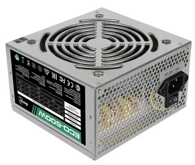 Блок питания Aerocool 600W Retail ECO-600W ATX v2.3 Haswell, fan 12cm, 400-mm cable, power cord, 20+4P, 12V 4+4P, 1x PCI-E 6+2P, 4x SATA, 3x PATA, 1x FDD (ECO-600W)