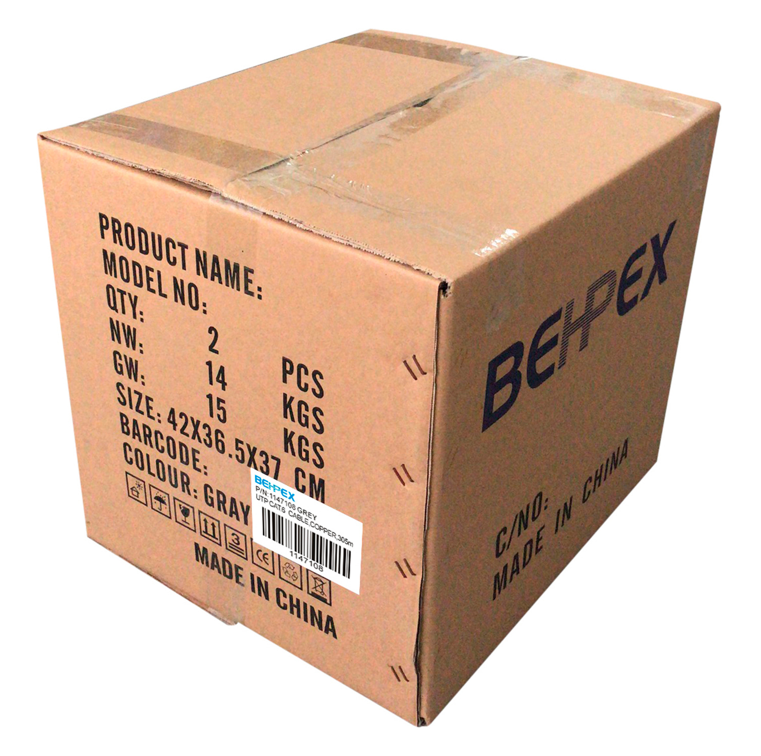 Кабель сетевой UTP 4 пары cat6 solid 0.55мм Cu 305м серый (BHP-C6CU)