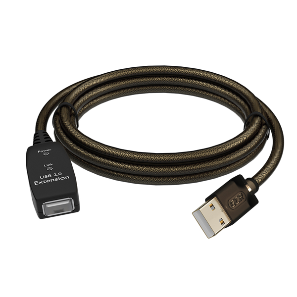 GCR Удлинитель активный 5.0m USB 2.0, AM/AF, GOLD, черно-прозрачный, с усилителем сигнала, разъём для доп.питания, 28/24 AWG (GCR-53804)