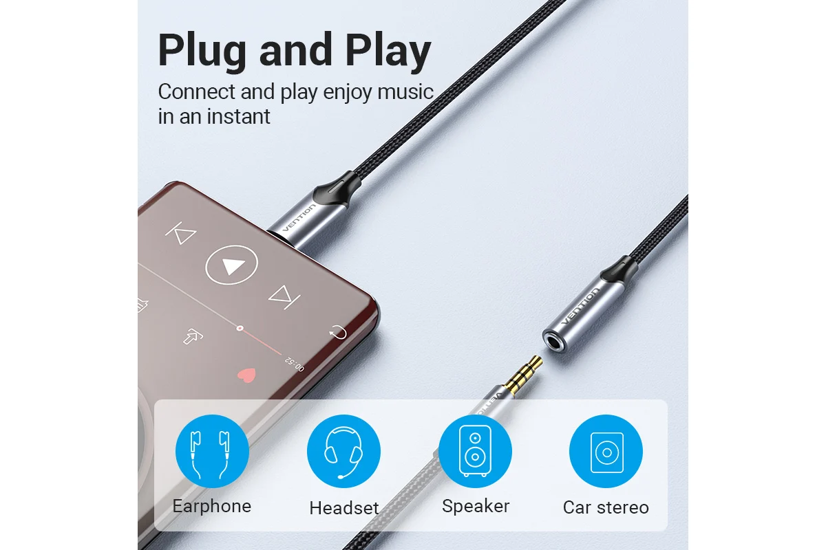 Переходник Vention USB-C M/ Jack 3.5 mm F DAC - 0,1м Серый Vention BGMHA