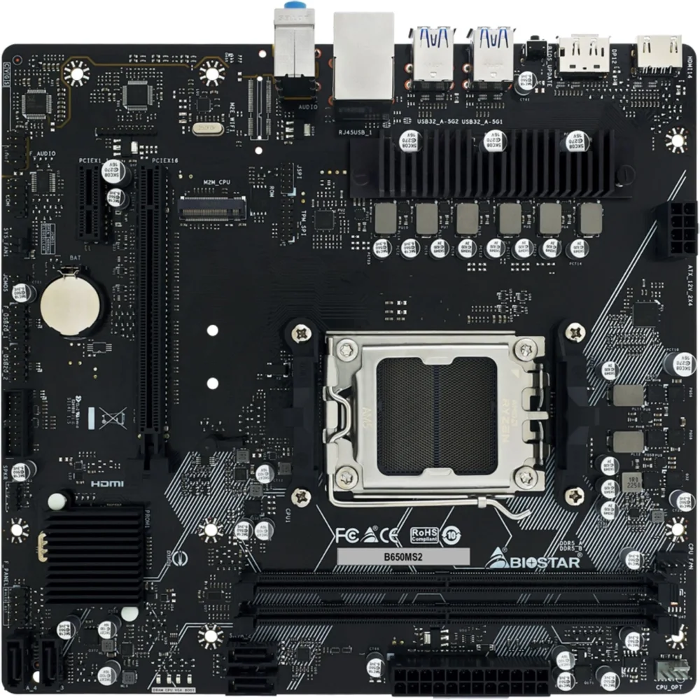 Материнская плата Biostar B650MS2-E SocketAM5 AMD B650 2xDDR5 mATX AC`97 8ch(7.1) 2.5Gg RAID+HDMI+DP