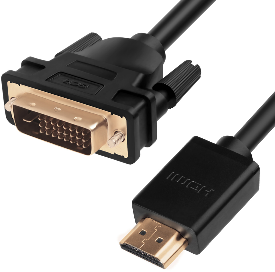 Greenconnect Кабель HDMI-DVI 1.8m черный, OD7.3mm, 28/28 AWG, позолоченные контакты, 19pin AM / 24+1M AM double link, тройной экран Greenconnect HDMI—DVI 19M / 25M double link (GCR-HD2DVI1-1.8m)
