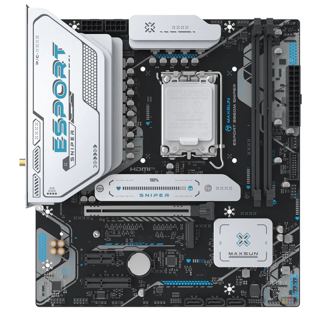 Материнская плата Maxsun MS-eSport B860M SNIPER WIFI B860, LGA1851, 2*DDR5, 1*PCIEx16, 1*PCIEx4, 1*PCIEx1, 2*M.2, 4*USB3.2Gen2, 2*USB3.2Gen1, 6*USB2.0, 3*SATA3.0, 2.5G, Type-C(DP), DP, HDMI, M-ATX, RTL