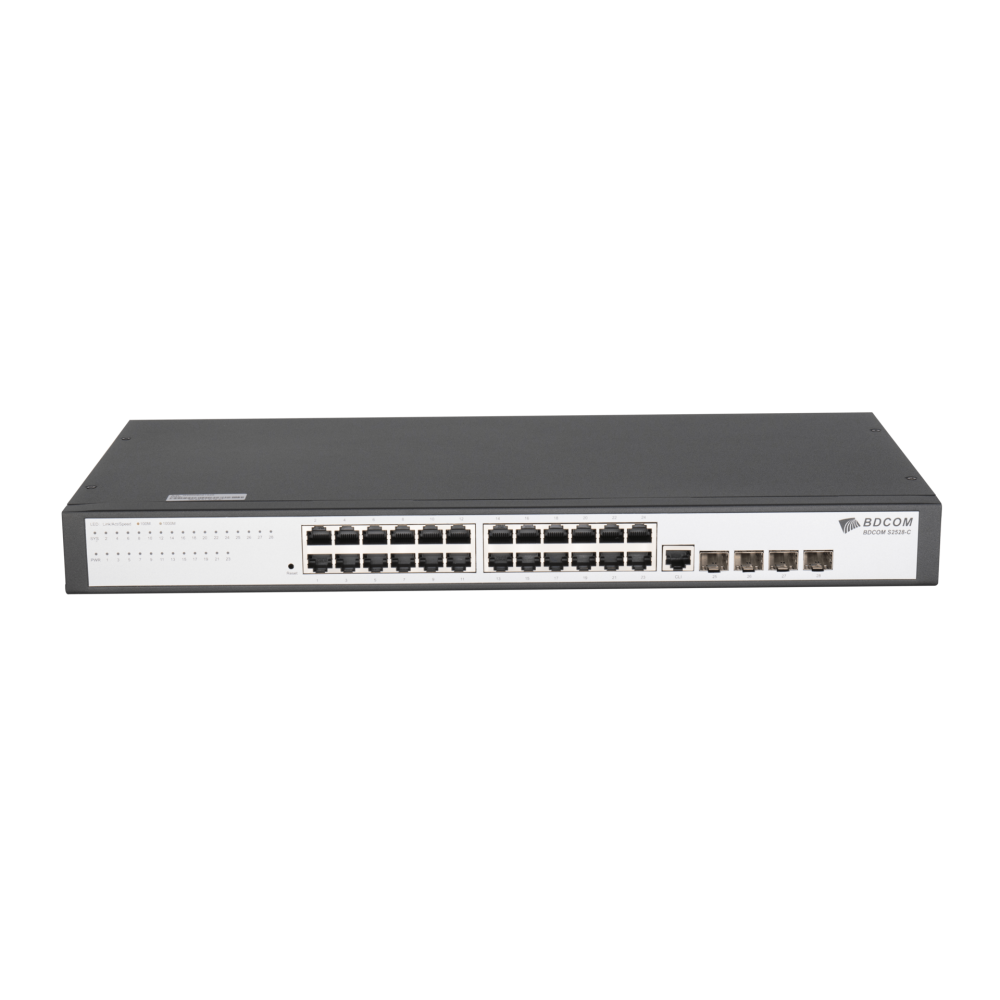 Управляемый коммутатор уровня 2 BDCOM S2528-C, 24x 10/100/1000Base-T, 4x combo 1G SFP/RJ45, 220VAC