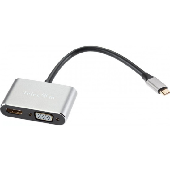 VCOM TUC055 Кабель-концентратор USB3.1 TypeCm -->HDMI+USB3.0+PD+VGA Alum Grey 4K@30Hz, Telecom[6926123465530]