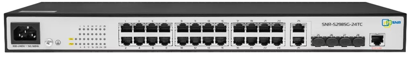 Управляемый гигабитный коммутатор уровня 2, 24 порта 10/100/1000Base-T, 2 порта комбо 10/100/1000BaseT|100/1000BaseX SFP, 2 порта 100/1000BASE-X (SFP) (SNR-S2985G-24TC)