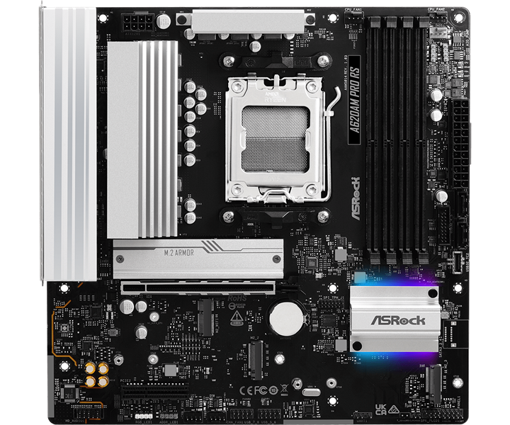 Материнская плата ASROCK A620AM Pro RS, AM5, A620, 4*DDR5, 4*SATA, 3*M.2, 4*USB 2.0, 4*USB 3.2, Type-C, 2*PCIx16, 1*M.2 (Key E), HDMI+DP, mATX