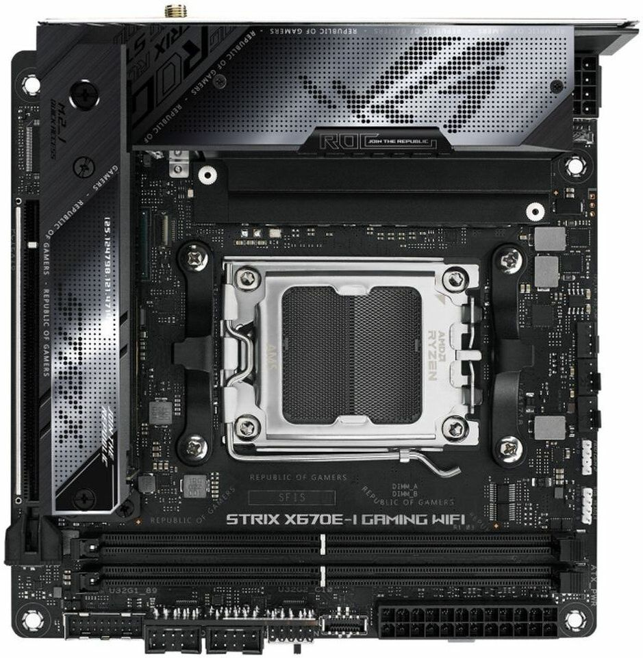 Материнская плата ASUS ROG STRIX X670E-E GAMING WIFI, Socket AM5, X670, 2*DDR5, HDMI + 2xUSB4, 2xSATA3 + RAID, M2, Audio, Gb LAN, USB 3.2, USB 2.0, mIATX; 90MB1B70-M0EAY0 (ROG STRIX X670E-I GAMING WIFI)