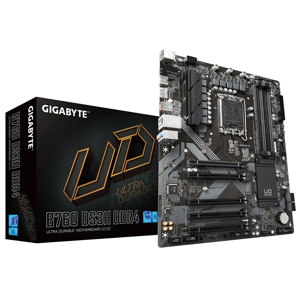 Материнская плата GIGABYTE B760 DS3H DDR4, LGA1700, B760, 4*DDR5, DP+HDMI, 4 SATA 6 Гб/с, M2, Audio, Gb LAN, USB 3.2, USB 2.0, Type-C, COM*1 port, ATX (B760 DS3H DDR4)