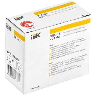 Выключатель дифференциальный (УЗО) IEK ВД1-63 2Р 63А 30мА MDV10-2-063-030