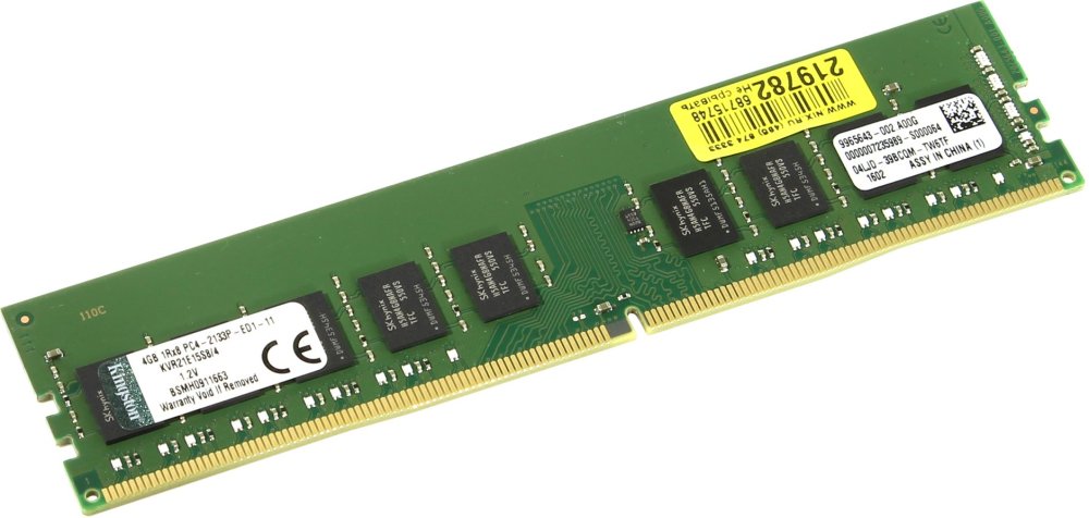 Модуль памяти Kingston 4GB 2133MHz DDR4 ECC CL15 DIMM 1Rx8 (KVR21E15S8/4)