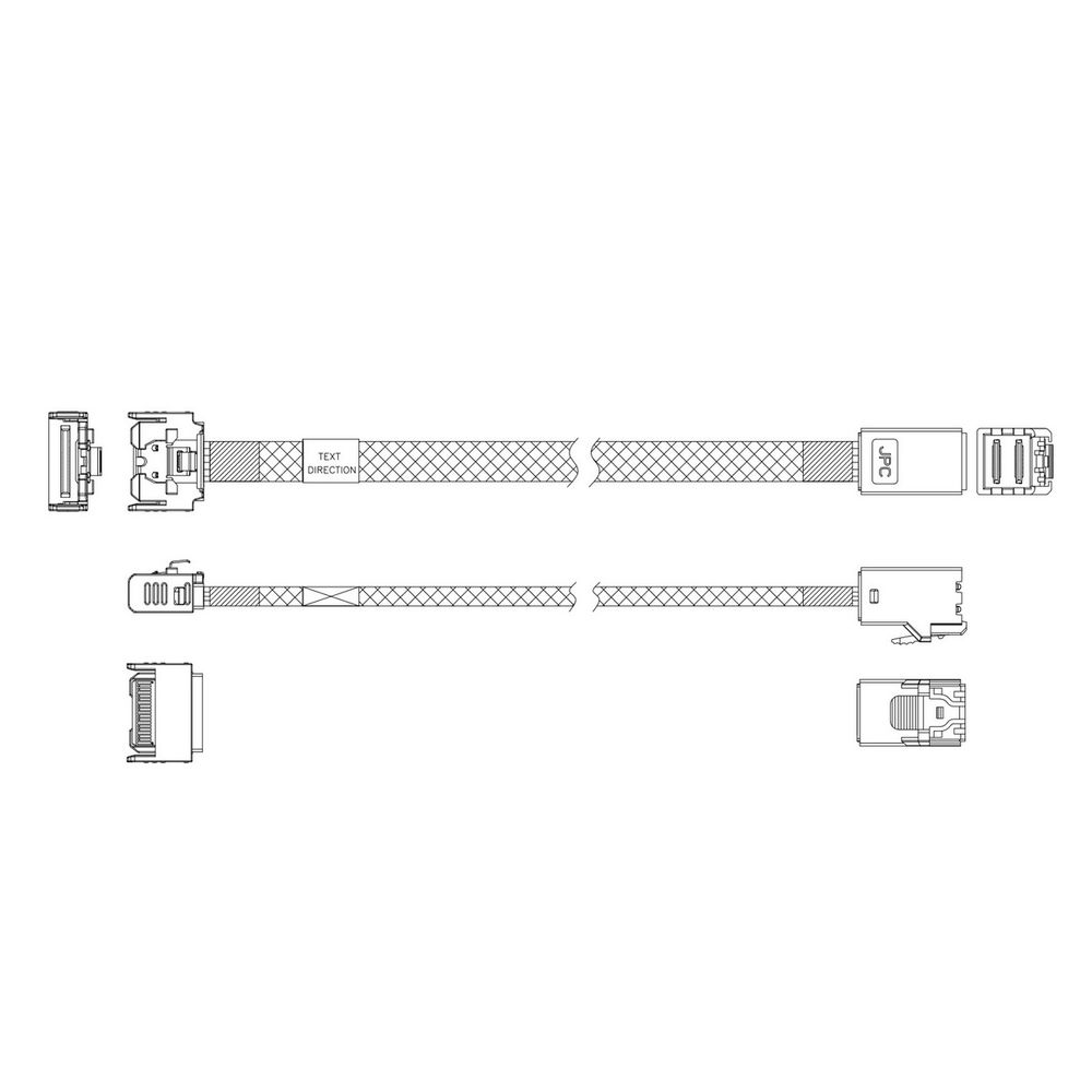 Кабель JPC P731IDN00800-1 Cable MCIO x4 74P (прямой Straight Type) TO HD MiniSAS 4i 36P (SFF8643, прямой Straight Type) , 85 Ohm, L:80cm