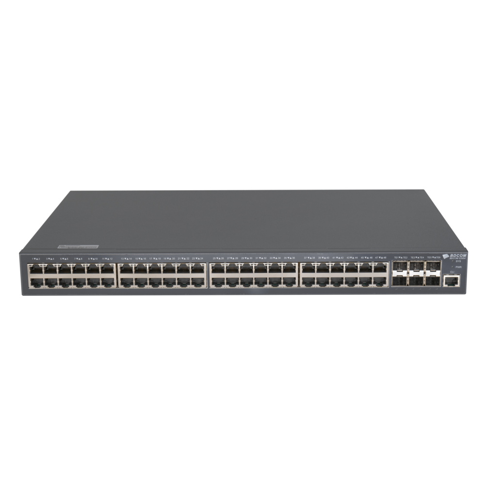 Управляемый коммутатор уровня 3 BDCOM S2900-48T6X, 48x 10/100/1000Base-T, 6x 1/10GE SFP+, 220VAC