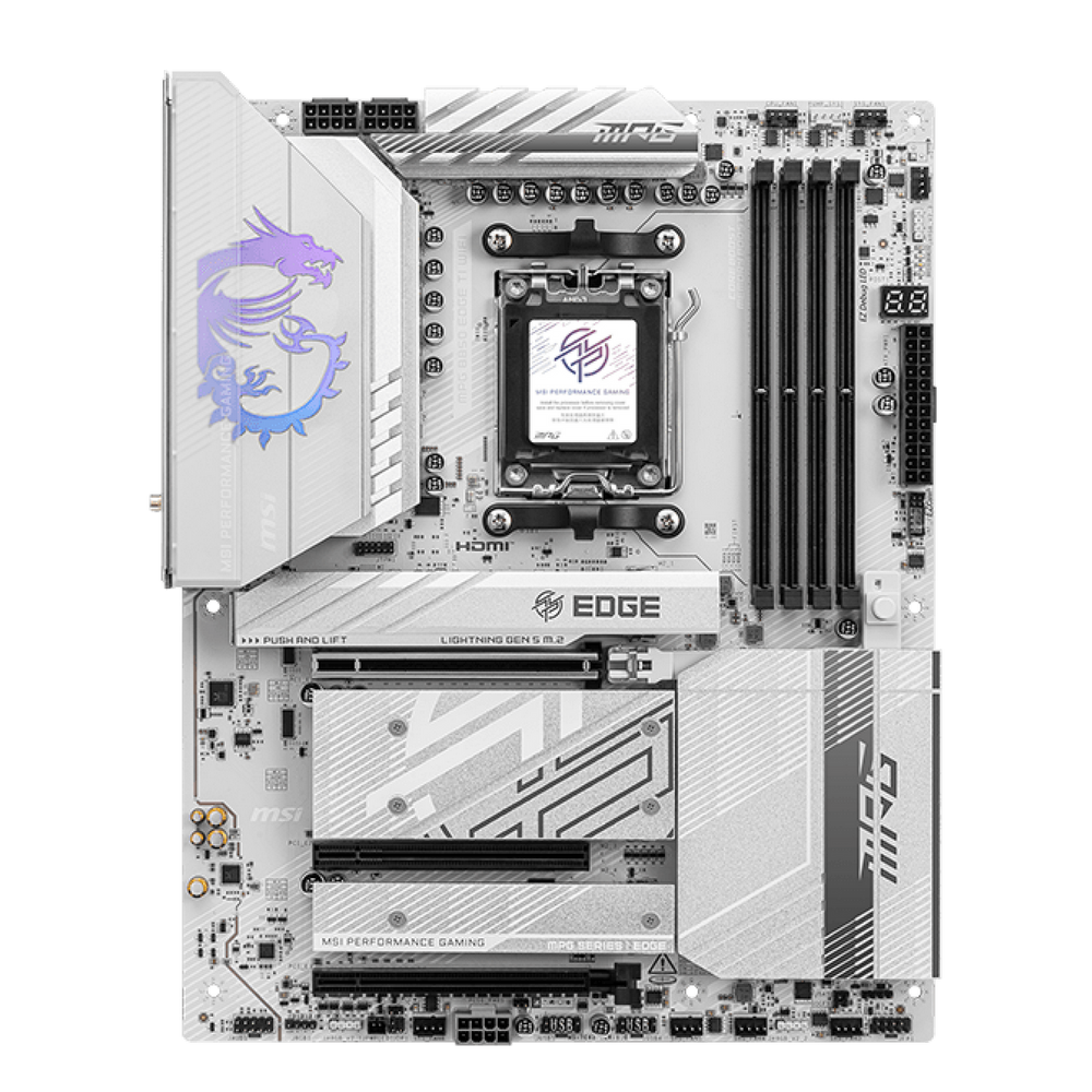 Материнская плата MSI MPG B850 EDGE TI WIFI B850, AM5, 4*DDR5, 3*PCIEx16, 4*M.2, 3*TypeC, 2*USB3.2Gen2, 1*USB3.2Gen1, 4*USB2.0, 4*SATA3.0, 5G, HDMI, ATX, RTL