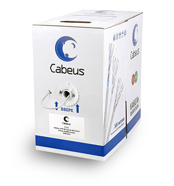 Cabeus UTP-4P-Cat.5e-SOLID-GY Кабель витая пара UTP (U/UTP), категория 5e, 4 пары (24 AWG), одножильный, серый (305 м). (UTP-4P-Cat.5e-SOLID-GY)