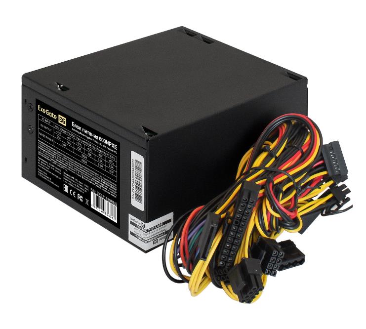 Exegate EX221639RUS Блок питания 600W ATX-600NPXE(+PFC), black, 12cm fan, 24+(4+4)p, (6+2)p PCI-E, 3*SATA