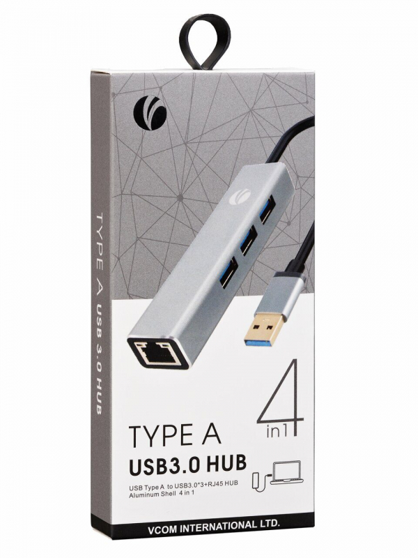 Переходник USB 3.0 -->RJ-45 1000Mbps+3 USB3.0, Aluminum Shell, 0.2м VCOM <DH312A> VCOM DH312A